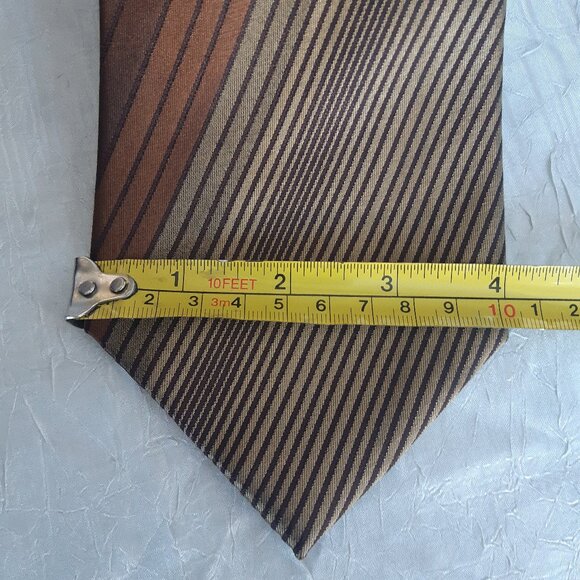 Vintage Pierre Cardin Tie 4" Silk Diagonal Stripe, Browns & Tan/Gold - Picture 9 of 10